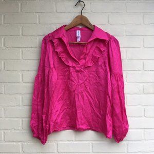 Amadi Lara Anthropologie HOT Pink Ruffle Blouse S
